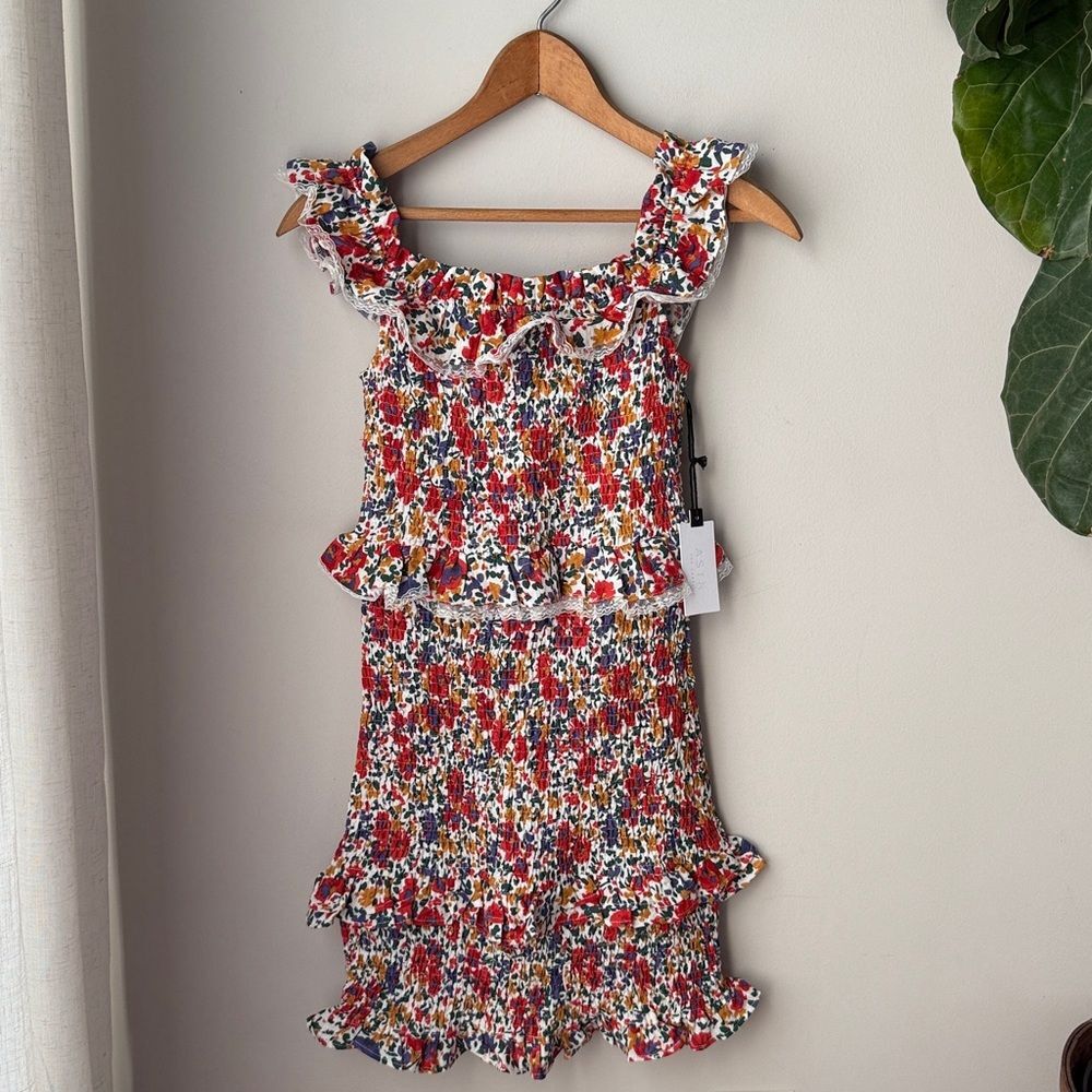 ASTR The Label Isabel Off The Shoulder Floral Ruffle and Lace Mini Dress